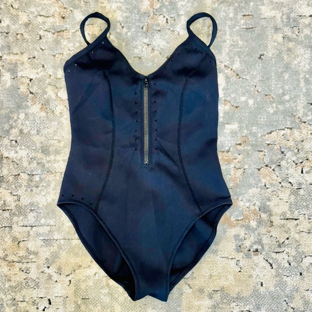 Black One-Piece Swimsuit with Front Zip